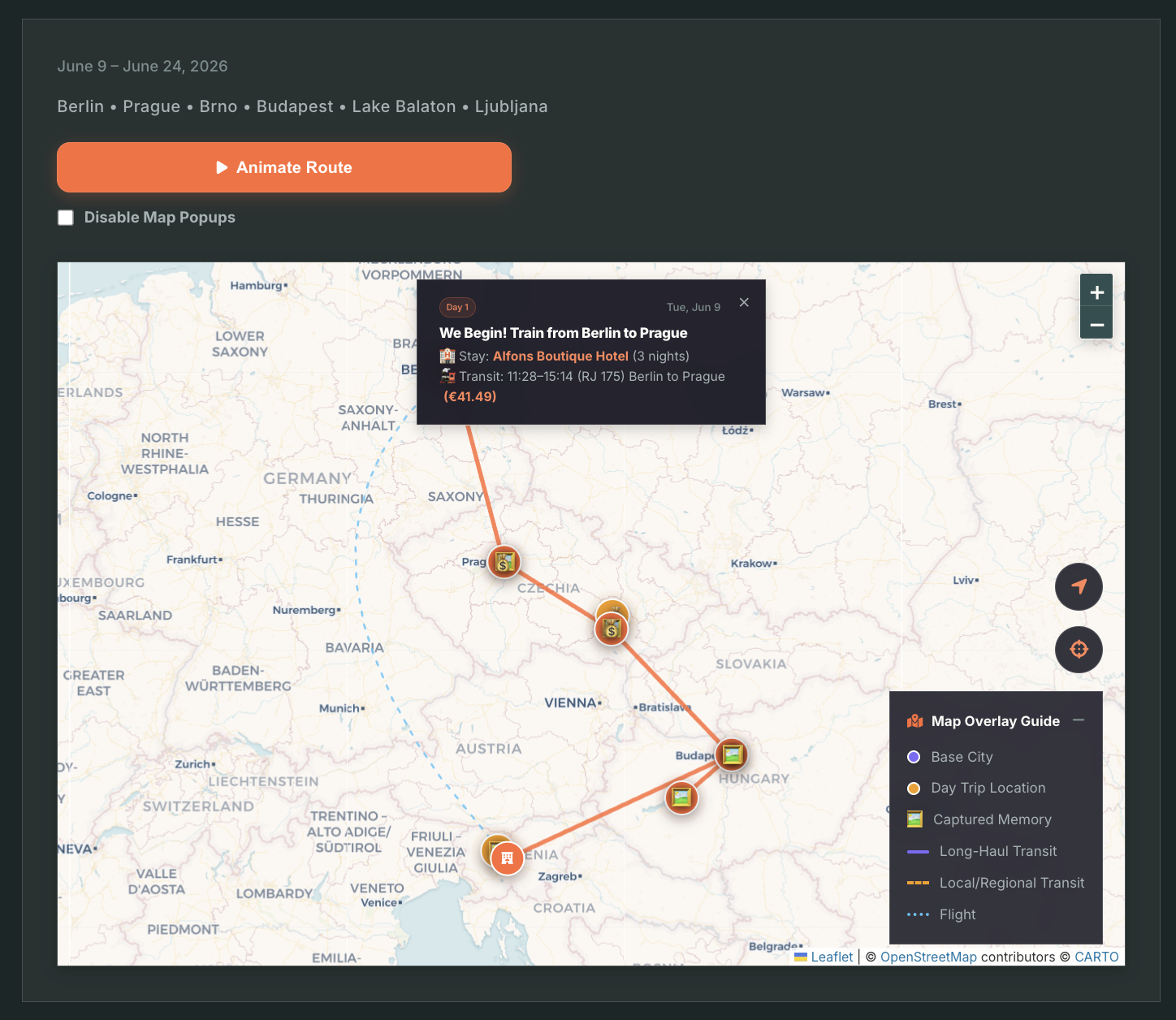 Adventures Trip Map Screen